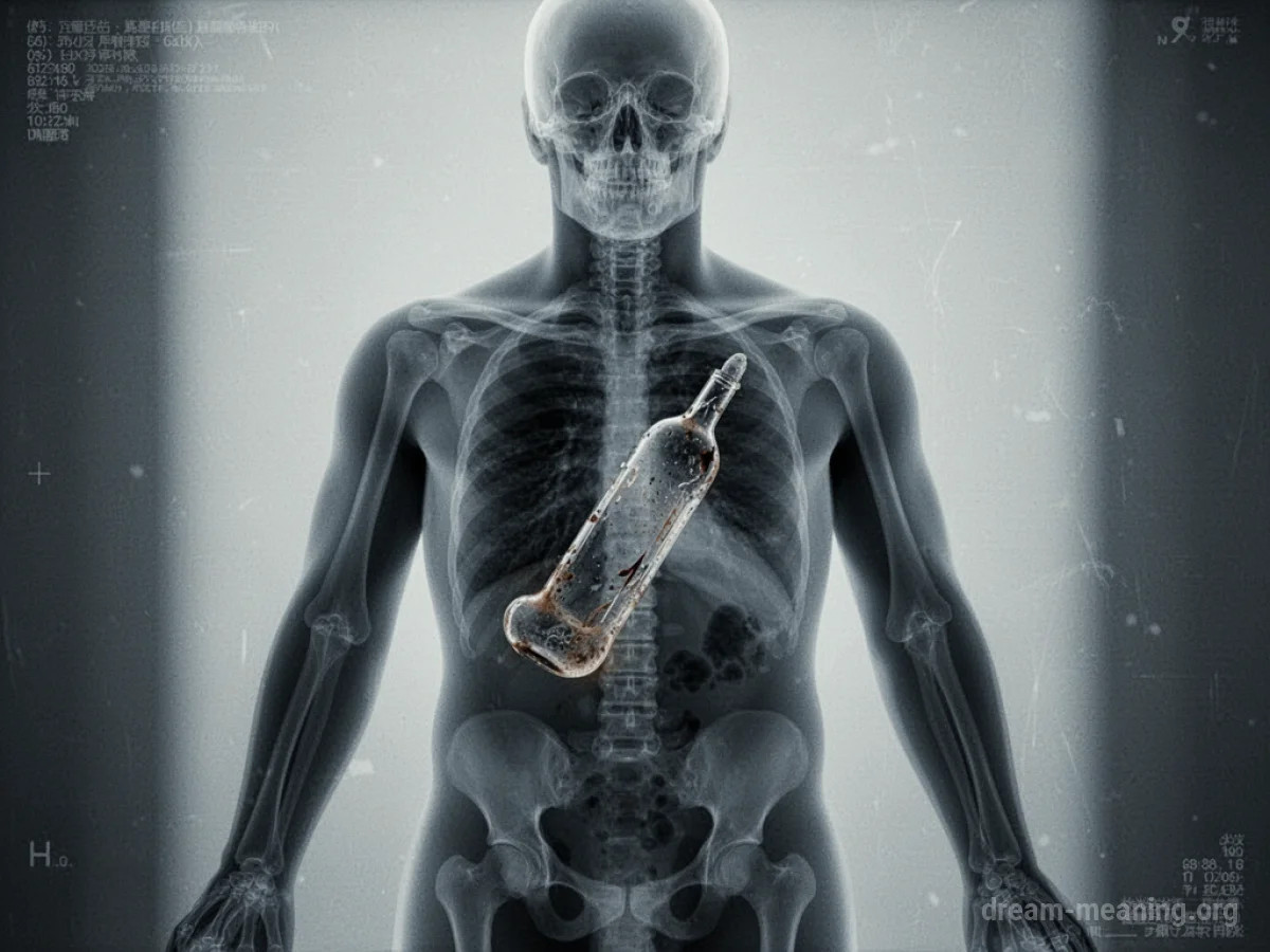 An X-ray image displaying a human form with a small, foreign object within.