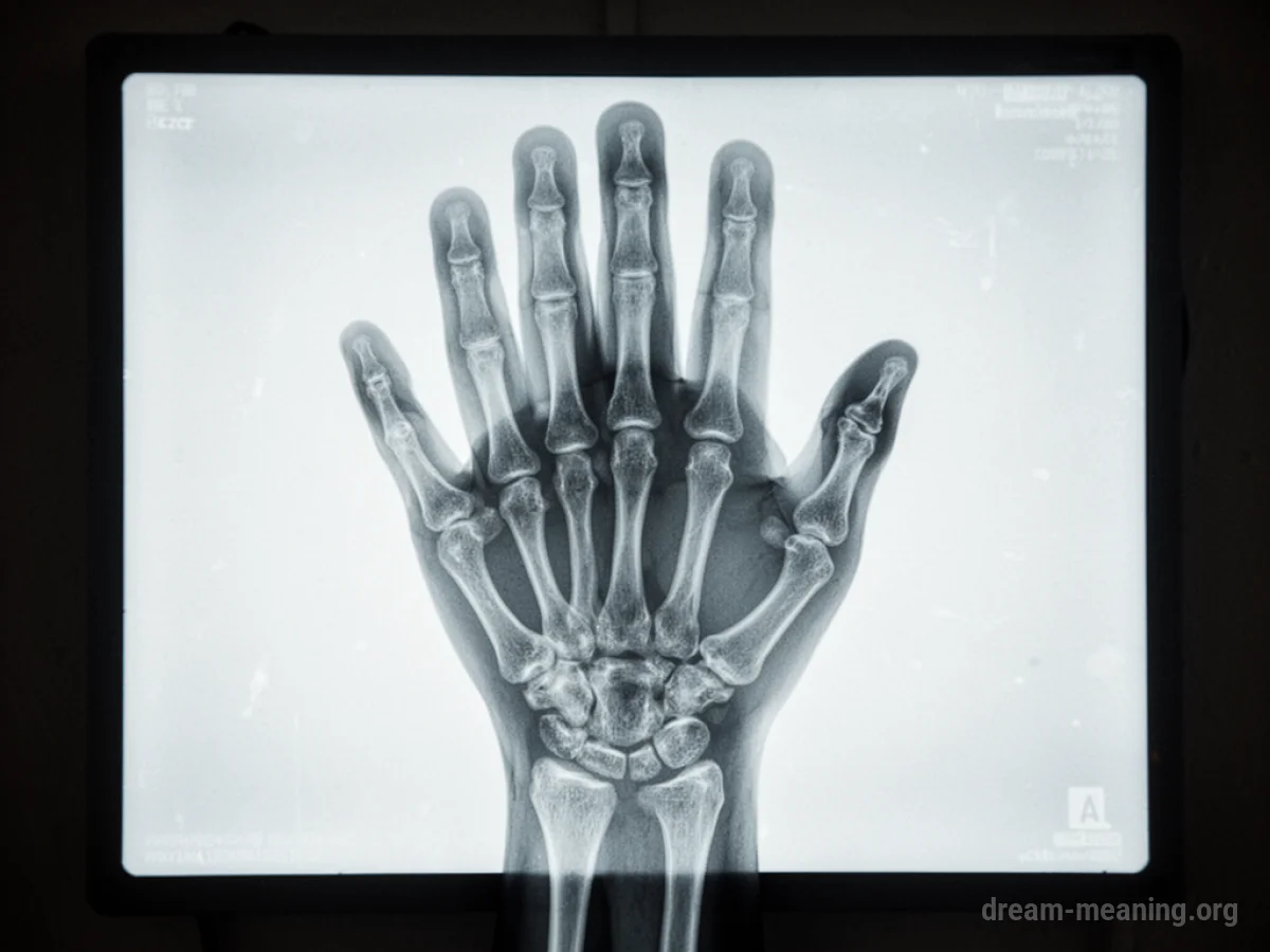 An X-ray image showing the bones of a human hand.