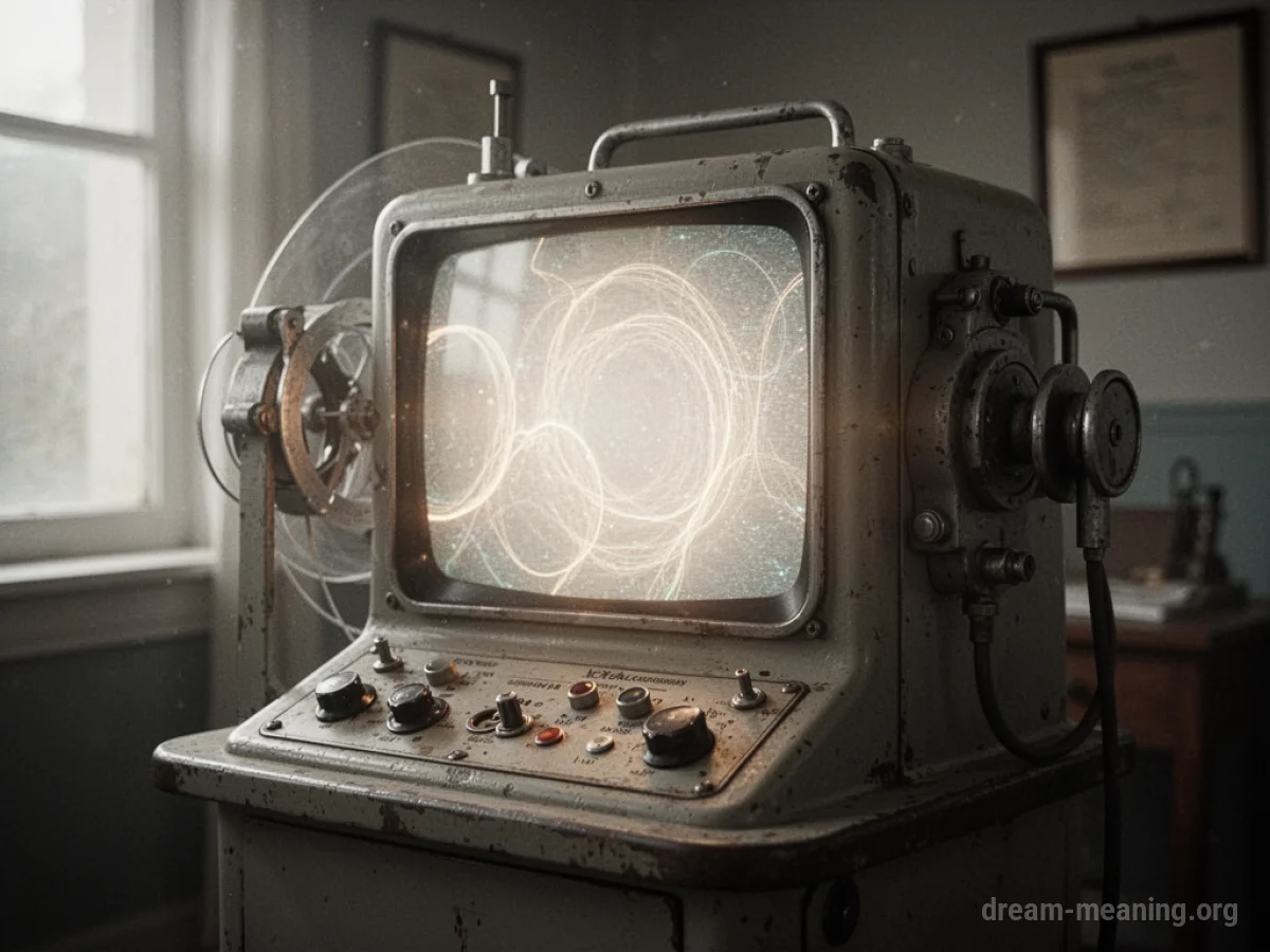 A vintage X-ray machine emitting a soft, internal light.