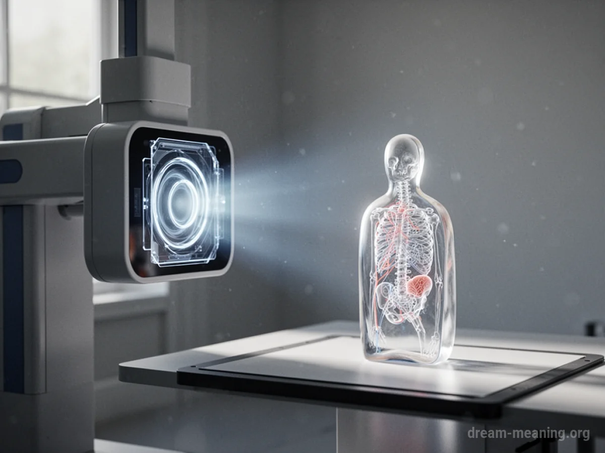 An X-ray machine's light beam illuminating the internal structure of a simple object.