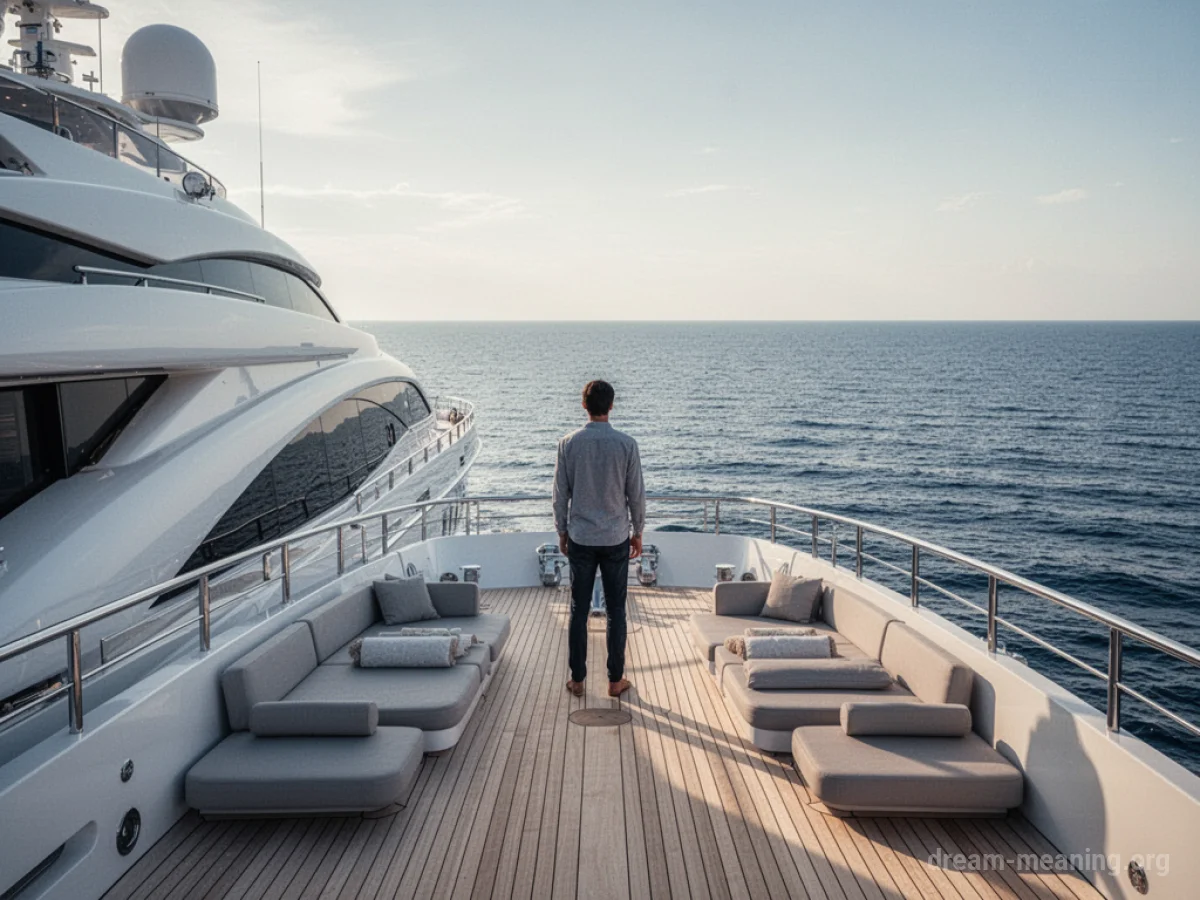 A person on a yacht deck overlooking the sea.