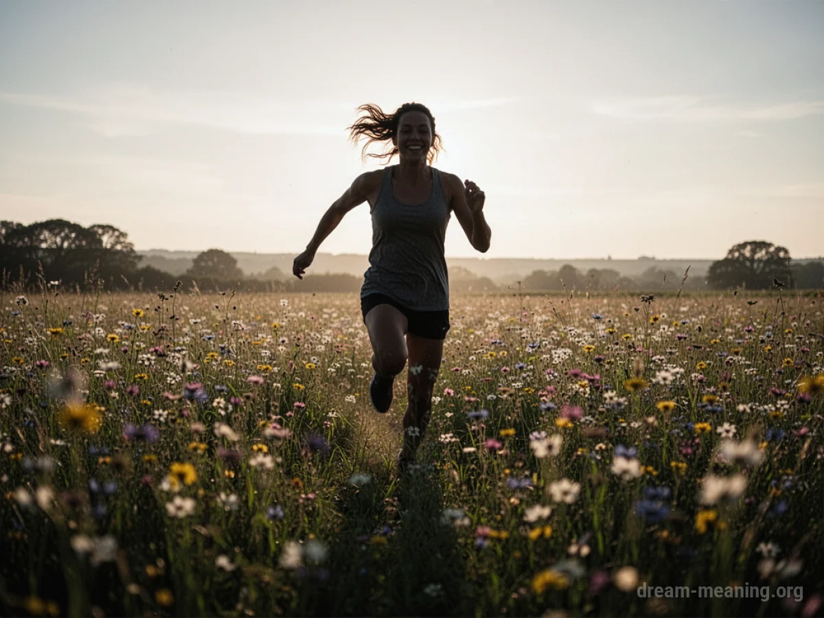 Silhouette of a person running through a field.