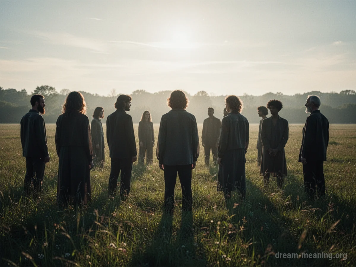Silhouettes of young people in a bright, open field.