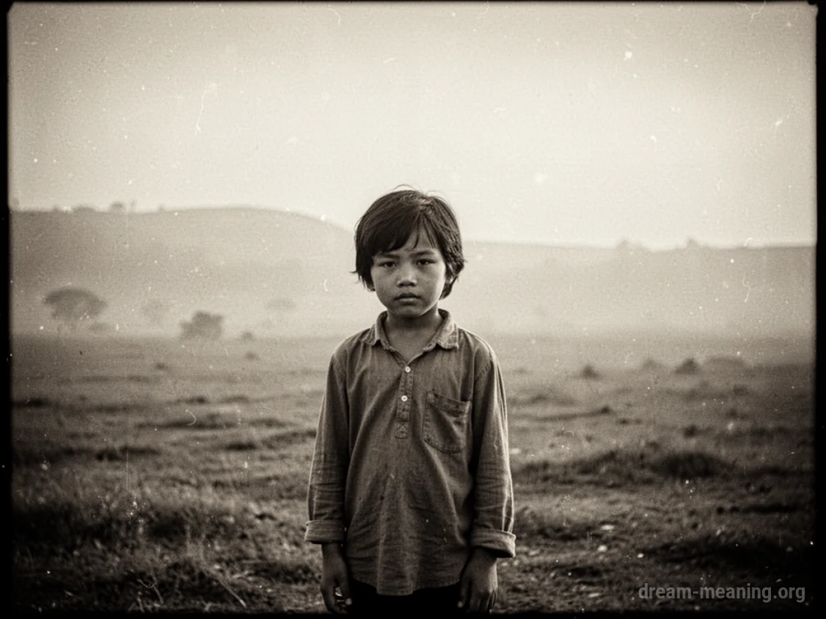 A faded photograph of a young person in a blurry outdoor setting.