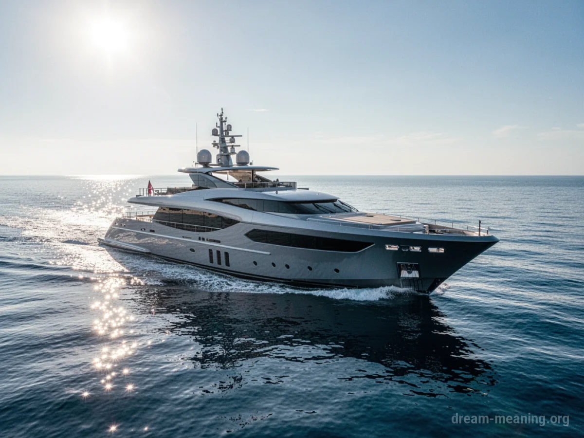 A pristine white luxury yacht glides across a vast expanse of blue ocean.