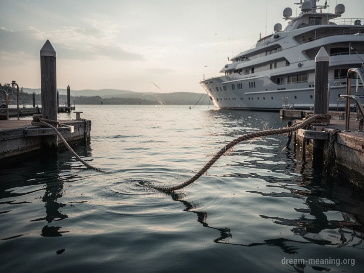 An empty dock with a single rope attached to a post, suggesting something is missing.