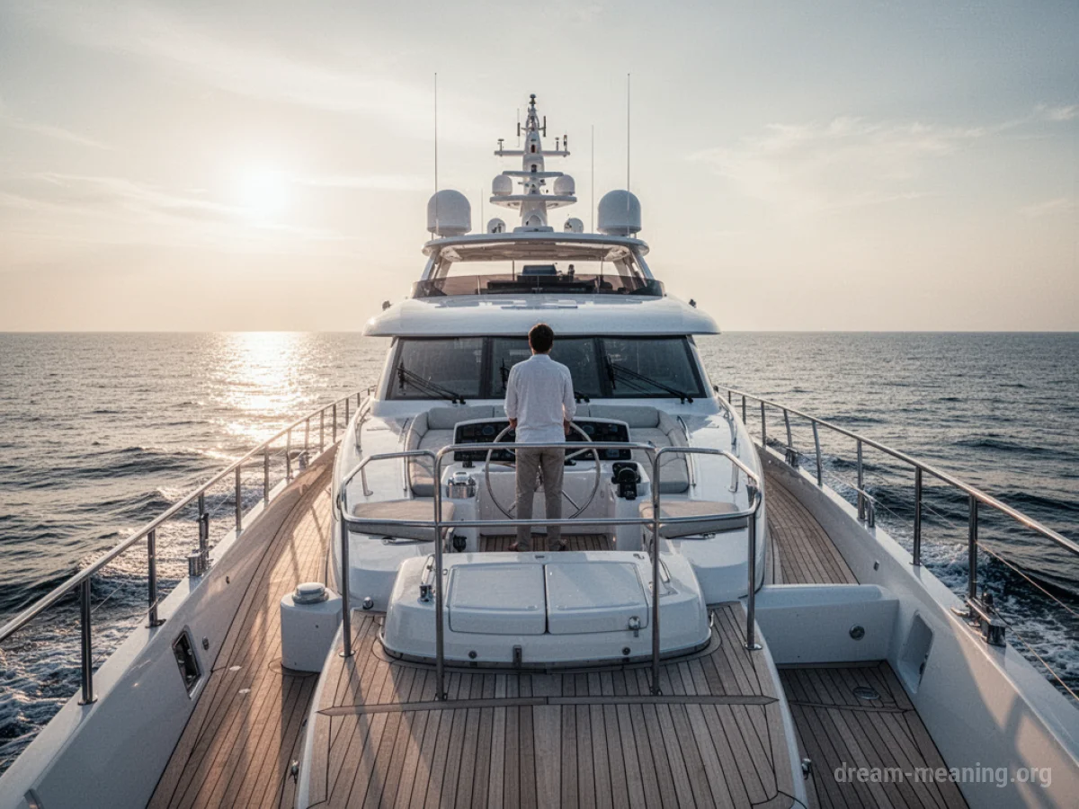 A person steering a yacht on the open water.