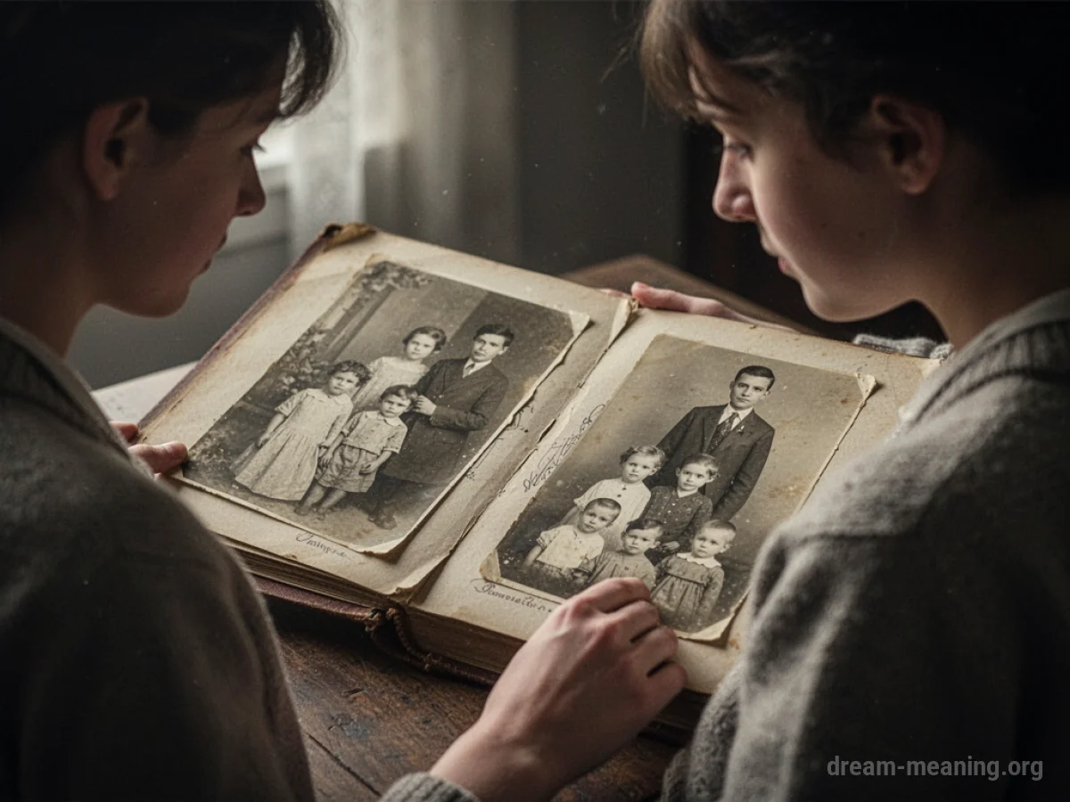 A person's hands holding an open, old photo album.