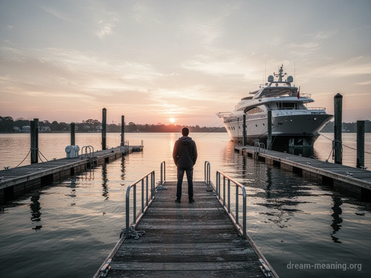 A person stands on a dock overlooking an empty space where a boat was docked.