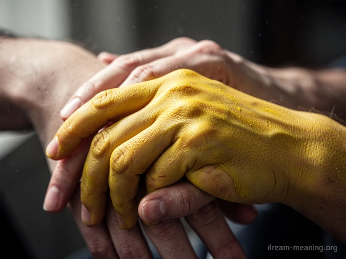 Close-up of a person's hand with yellow-tinged skin.