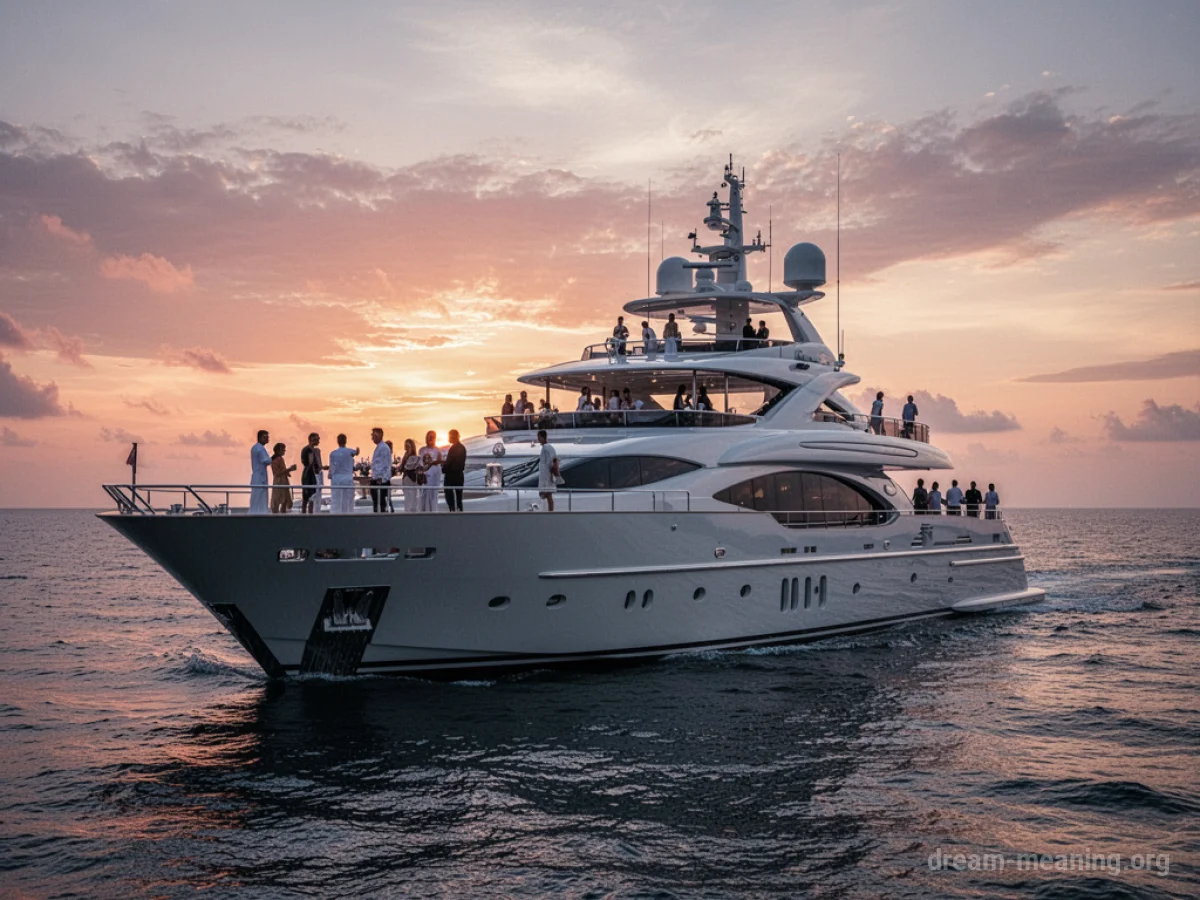People mingling on the deck of a large yacht.