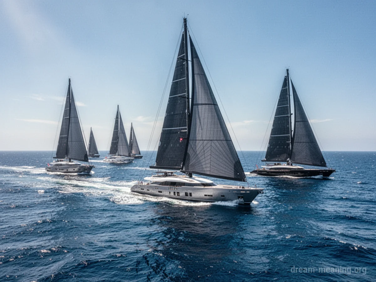 Several sailboats competing in a race on the open sea.