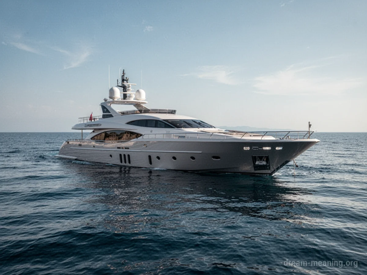 A large yacht partially submerged in water under a clear sky.
