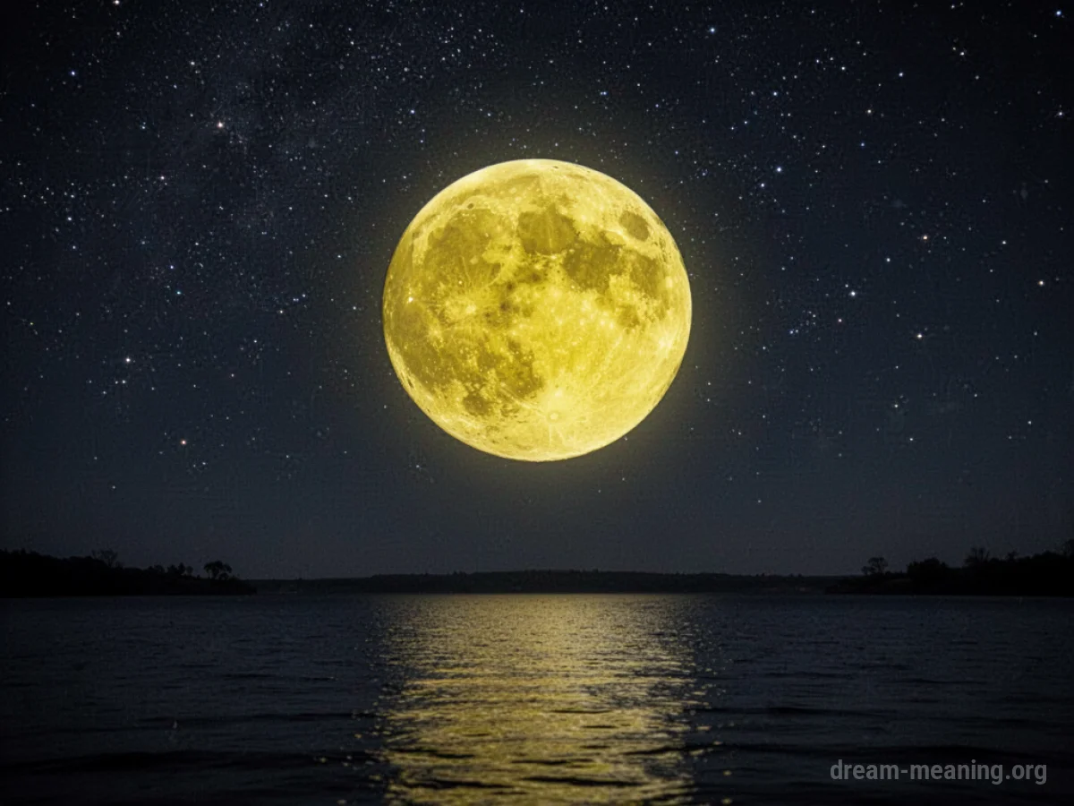 A bright yellow moon shining in a dark night sky.