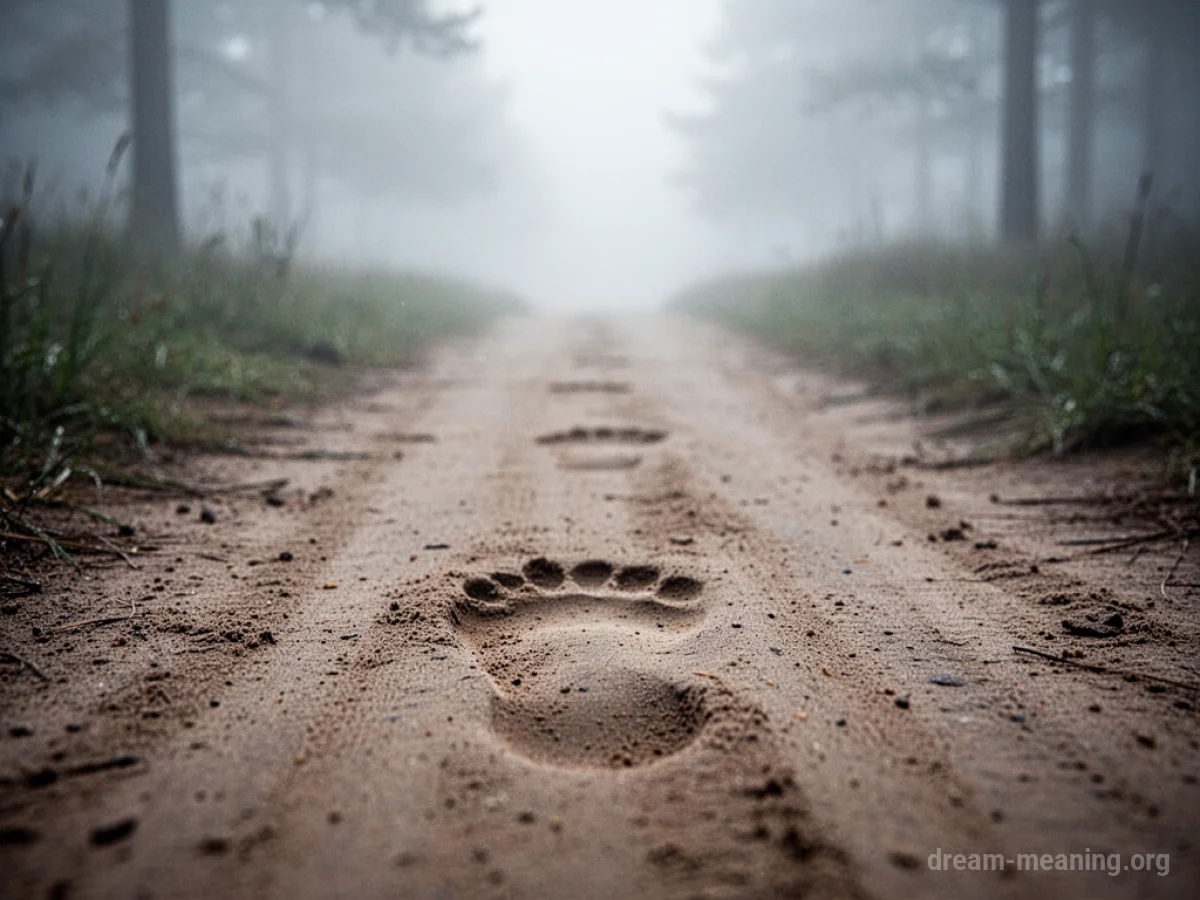 A solitary footprint on a path disappearing into fog.