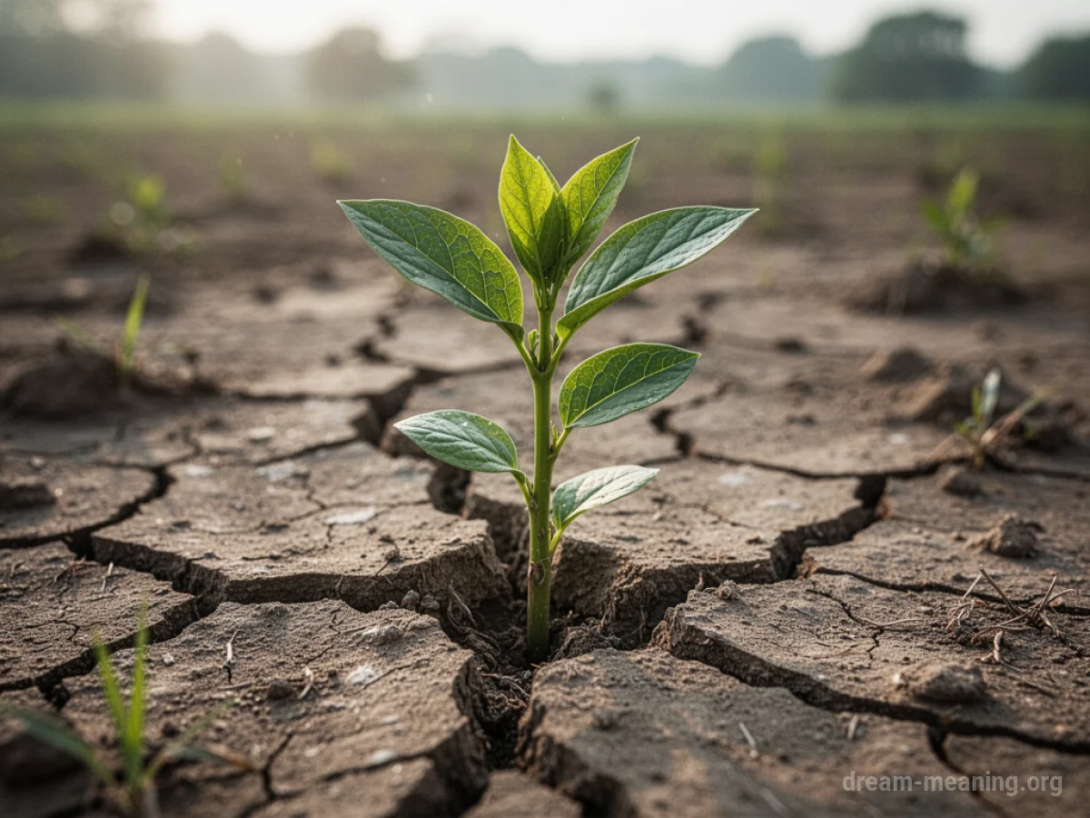 A green sprout emerging from barren ground.