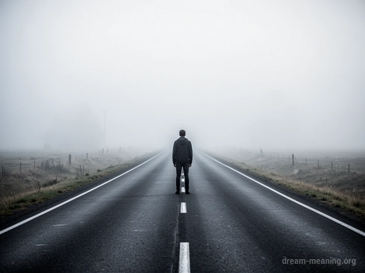A person standing at the beginning of a long, empty road.