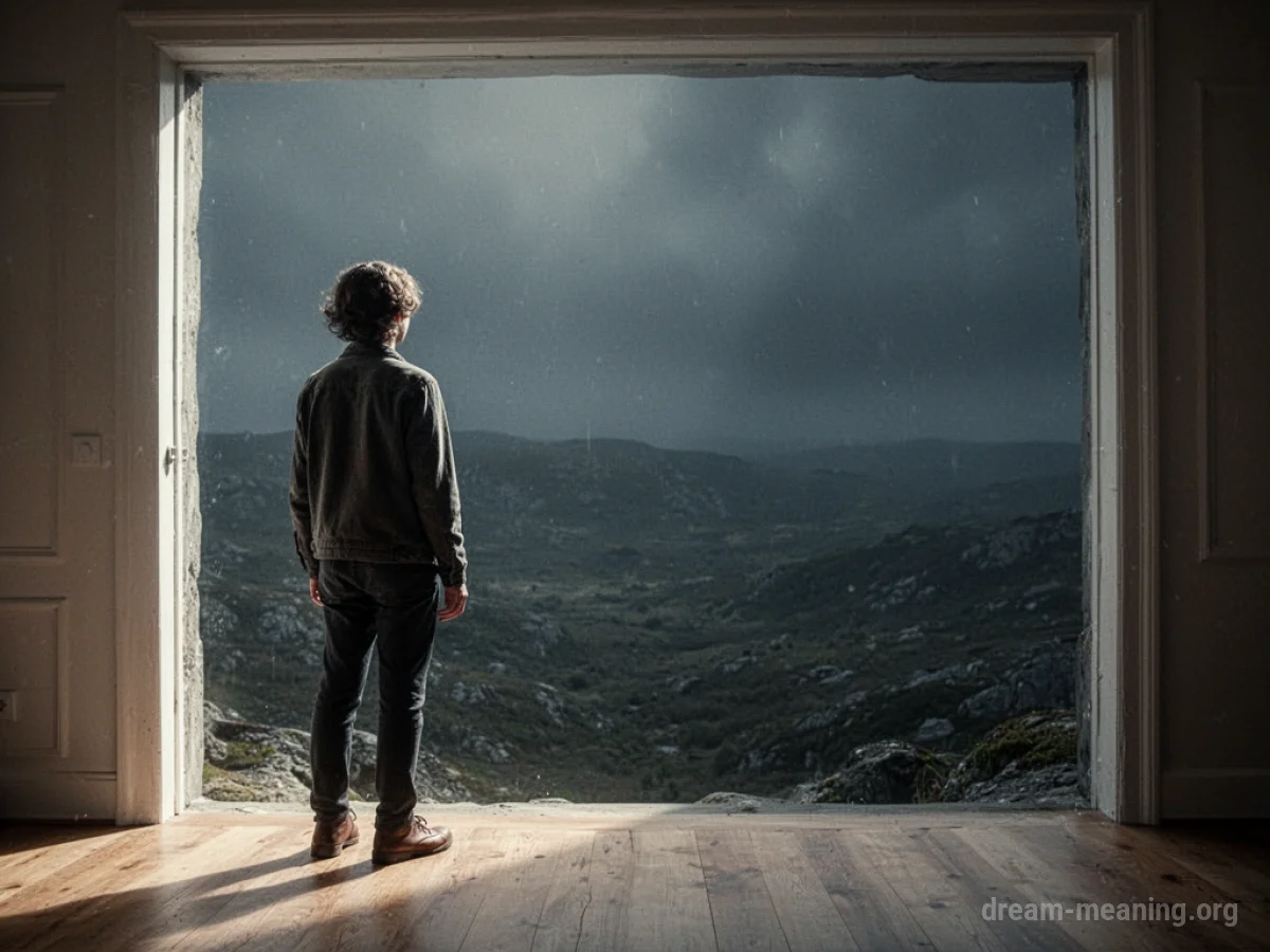 Person at the edge of a lit area looking into a dark, expansive space.