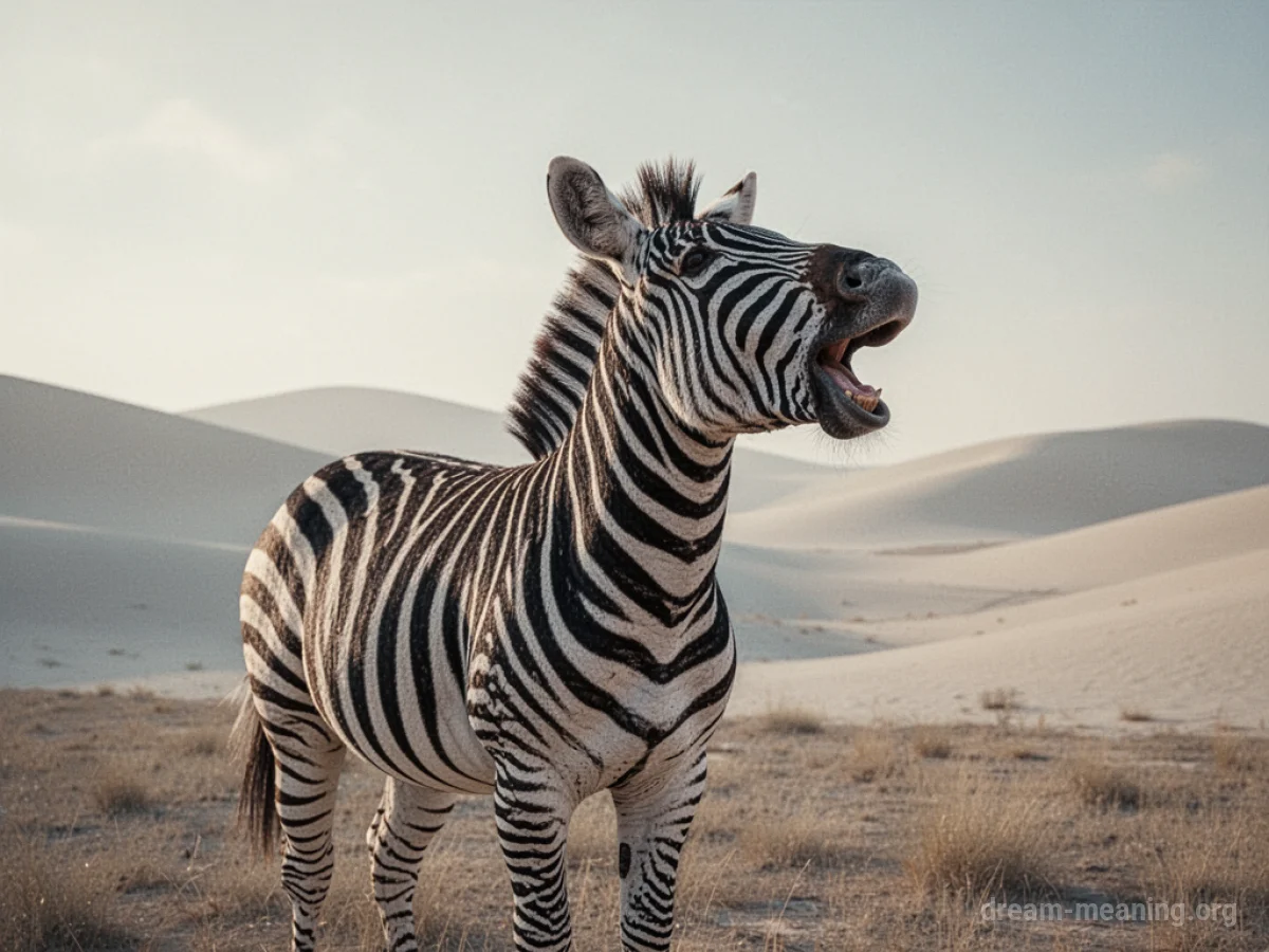 A zebra with its mouth open.