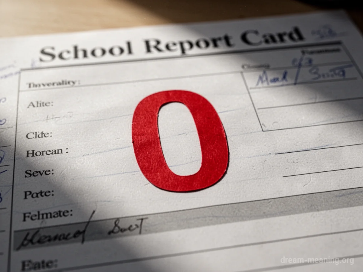 A red zero mark on a paper report card.