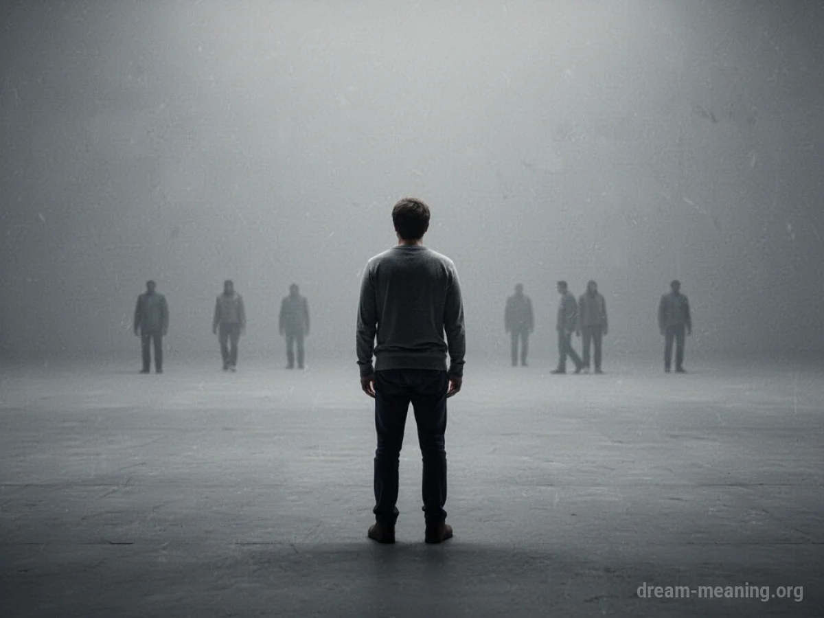 A solitary figure in a vast, empty grey landscape.
