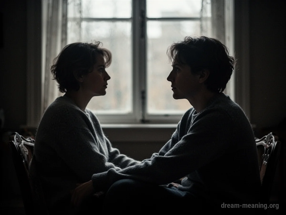 Silhouette of a person staring blankly out a window in a dim room.